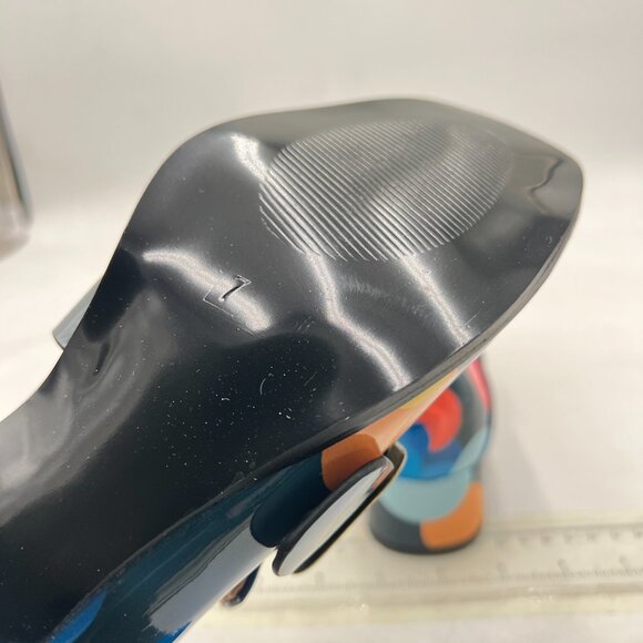 YDN Blue Print Polka Dot Square Toe Loafers Slip on Block Low Heel Buckle Pumps - Picture 6 of 8